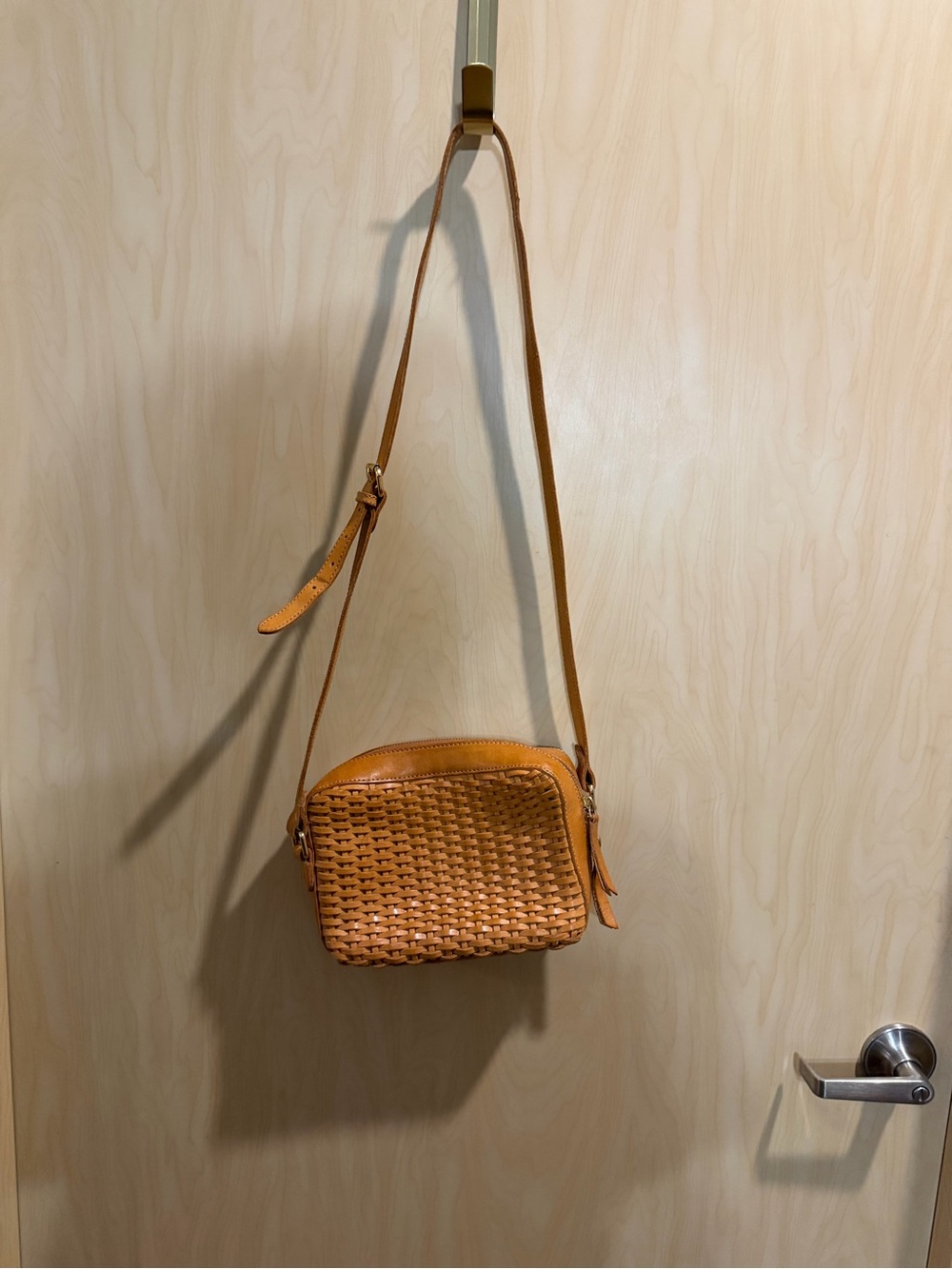 Woven Leather Crossbody Bag - Tan